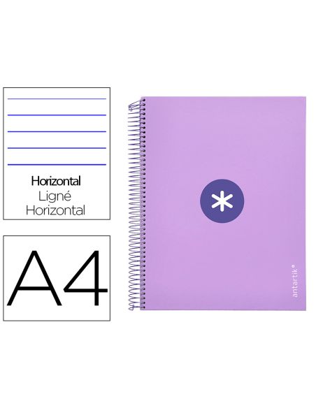 Cuaderno Espiral A4 Micro Antartik Tapa Forrada 120H 90 Gr Horizontal 5 Bandas 4 Taladros Color Lavanda