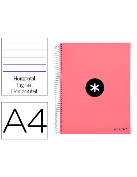 Cuaderno Espiral A4 Micro Antartik Tapa Forrada 120H 90 Gr Horizontal 5 Bandas 4 Taladros Color Coral