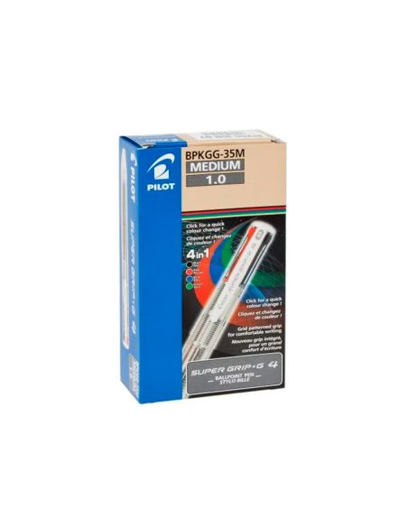 Boligrafo Pilot Super Grip G 4 Colores Retractil Sujecion De Caucho Tinta Base De Aceite Cuerpo Color Negro