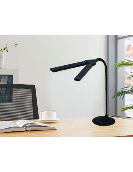 Lampara De Escritorio Archivo 2000 Led 6W 280Lm Doble Cabezal Brillo Regulable 2 Niveles Color Recargable Negro
