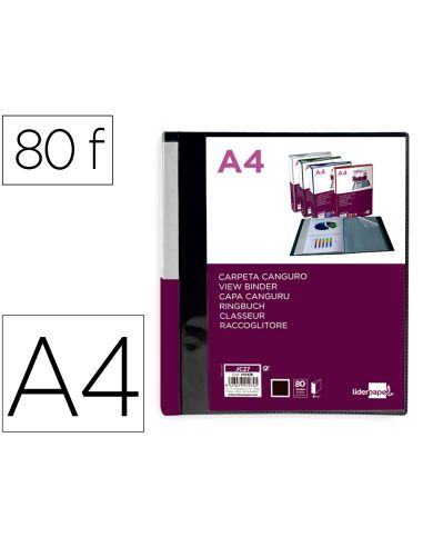 Carpeta Liderpapel 80 Fundas Canguro Pp Din A4 Negro Opaco Portada Y Lomo Personalizable