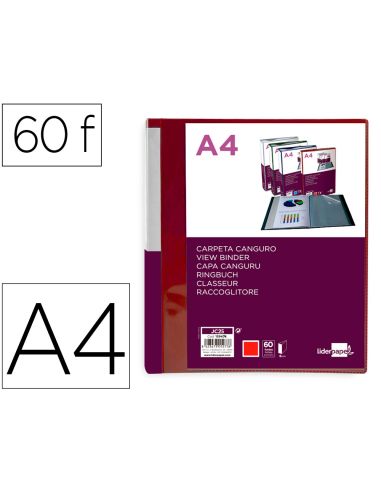 Carpeta Liderpapel 60 Fundas Canguro Pp Din A4 Rojo Translucido Portada Y Lomo Personalizable