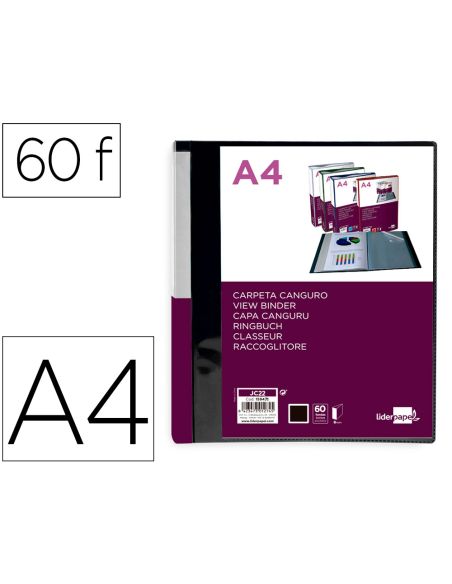Carpeta Liderpapel 60 Fundas Canguro Pp Din A4 Negro Opaco Portada Y Lomo Personalizable