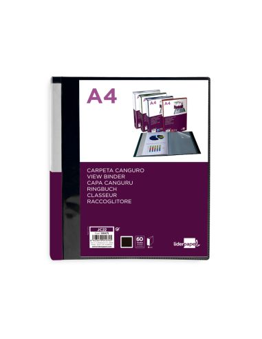 Carpeta Liderpapel 60 Fundas Canguro Pp Din A4 Negro Opaco Portada Y Lomo Personalizable