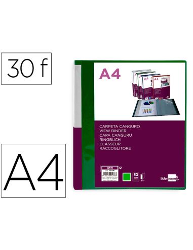 Carpeta Liderpapel 30 Fundas Canguro Pp Din A4 Verde Translucido Portada Y Lomo Personalizable|Libreriasalesiana