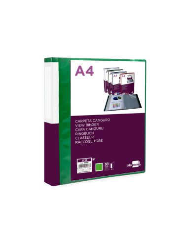 Carpeta Liderpapel 30 Fundas Canguro Pp Din A4 Verde Translucido Portada Y Lomo Personalizable|Libreriasalesiana