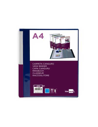 Carpeta Liderpapel 30 Fundas Canguro Pp Din A4 Azul Translucido Portada Y Lomo Personalizable