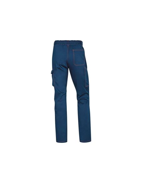 Pantalon De Trabajo Deltaplus Cintura Elastica 5 Bolsillos Color Azul Marino / Naranja Talla Xl