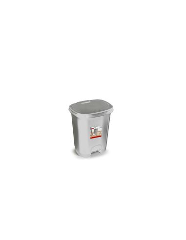 Papelera Contenedor Plasticforte Plastico Con Tapadera Y Pedal 18 Litros Color Plata 330X280X405 Mm
