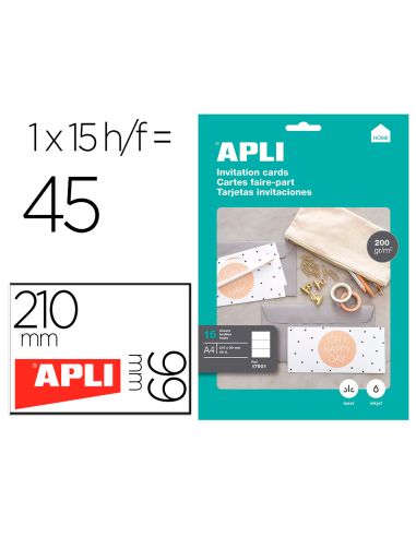 Tarjeta De Visita Apli Invitacion Hogar 210X99Mm 200Gr Blanca Pack De 15 Hojas Din A4