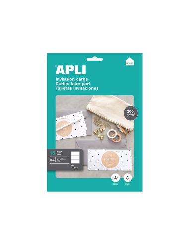 Tarjeta De Visita Apli Invitacion Hogar 210X99Mm 200Gr Blanca Pack De 15 Hojas Din A4