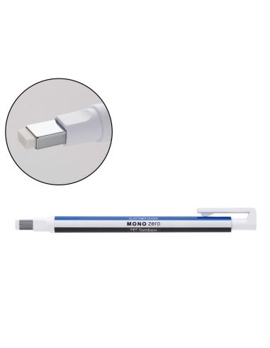 Portagomas Tombow Mono Zero Con Clip Goma Rectangular 2,5 X 5 Mm Color Blanco Azul Y Negro