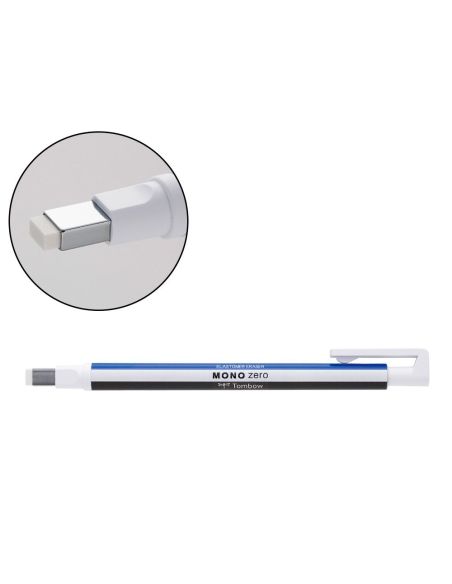 Portagomas Tombow Mono Zero Con Clip Goma Rectangular 2,5 X 5 Mm Color Blanco Azul Y Negro