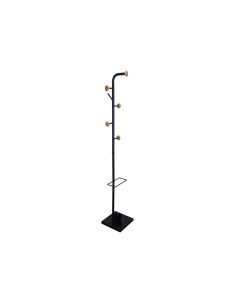 Perchero Metalico Q-Connect Negro Con Detalles De Madera 6 Colgadores Y Paraguero 174X28,5 Cm 2