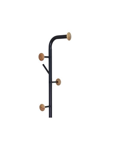 Perchero Metalico Q-Connect Negro Con Detalles De Madera 6 Colgadores Y Paraguero 174X28,5 Cm