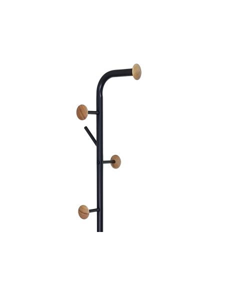 Perchero Metalico Q-Connect Negro Con Detalles De Madera 6 Colgadores Y Paraguero 174X28,5 Cm
