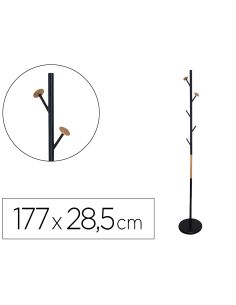 Perchero Metalico Q-Connect Negro Con Detalles De Madera 5 Colgadores 177X28,5 Cm