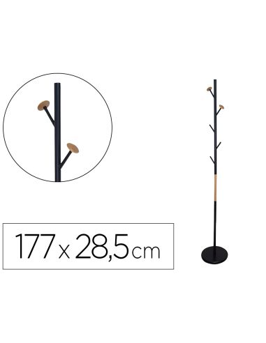 Perchero Metalico Q-Connect Negro Con Detalles De Madera 5 Colgadores 177X28,5 Cm