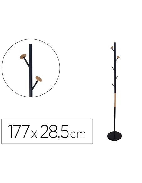 Perchero Metalico Q-Connect Negro Con Detalles De Madera 5 Colgadores 177X28,5 Cm