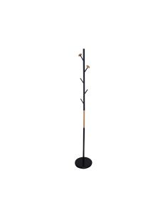 Perchero Metalico Q-Connect Negro Con Detalles De Madera 5 Colgadores 177X28,5 Cm 2