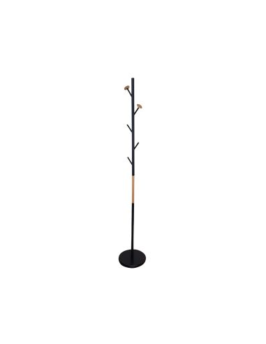 Perchero Metalico Q-Connect Negro Con Detalles De Madera 5 Colgadores 177X28,5 Cm