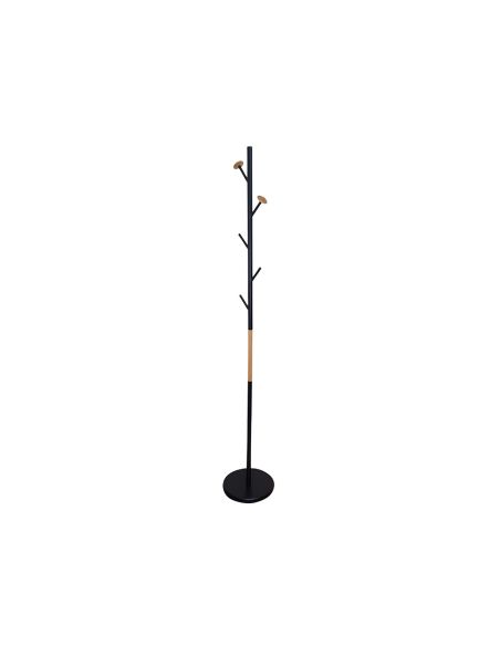 Perchero Metalico Q-Connect Negro Con Detalles De Madera 5 Colgadores 177X28,5 Cm