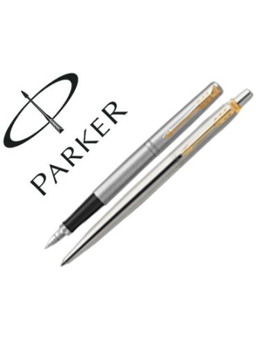 Juego Parker Duo Jotter Acero Gt Boligrafo + Pluma