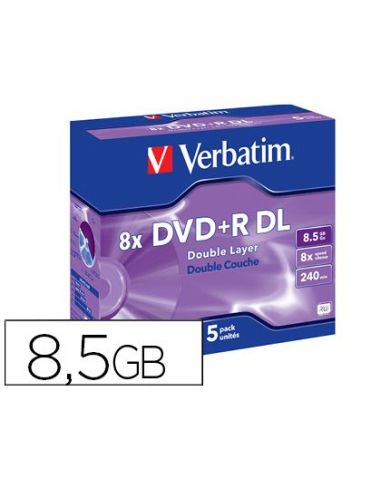 Dvd+R Verbatim Doble Capa Capacidad 8.5Gb Velocidad 8X 240 Min Pack De 5 Unidades