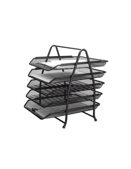 Bandeja Sobremesa Metalica Q-Connect Kf18474 Rejilla Negro 5 Bandejas Movibles 350X275X375 Mm