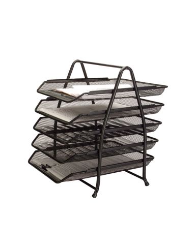 Bandeja Sobremesa Metalica Q-Connect Kf18474 Rejilla Negro 5 Bandejas Movibles 350X275X375 Mm