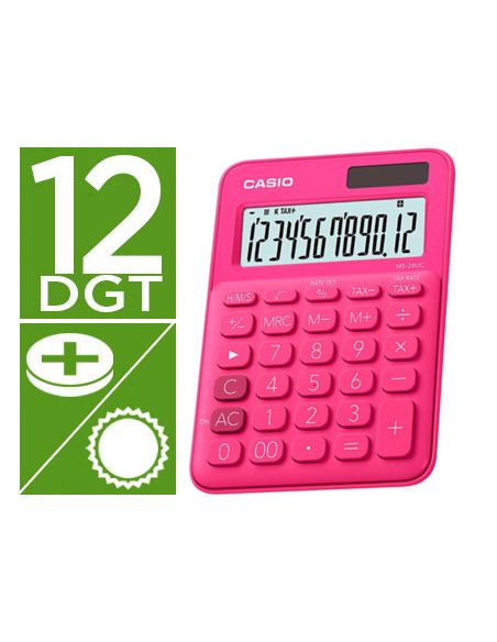Calculadora Casio Ms-20Uc-Rd Sobremesa 12 Digitos Tax +/- Color Fucsia