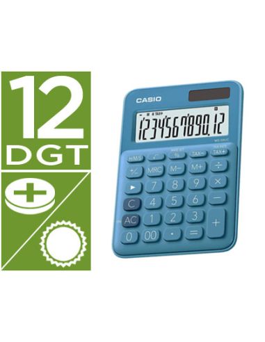 Calculadora Casio Ms-20Uc-Bu Sobremesa 12 Digitos Tax +/- Color Azul