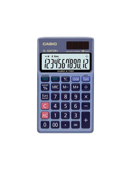 Calculadora Casio Sl-320Ter Bolsillo 12 Digitos Tax +/- Conversion Moneda Tecla Doble Cero Color Azul