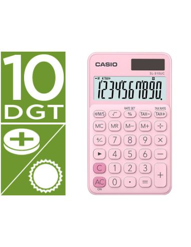 Calculadora Casio Sl-310Uc-Pk Bolsillo 10 Digitos Tax +/- Tecla Doble Cero Color Rosa