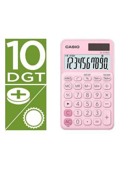 Calculadora Casio Sl-310Uc-Pk Bolsillo 10 Digitos Tax +/- Tecla Doble Cero Color Rosa