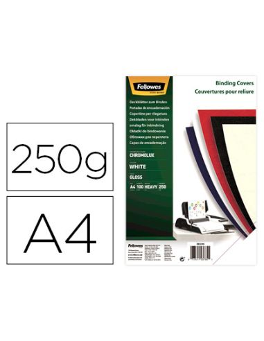 Tapa De Encuadernacion Fellowes Din A4 Carton Brillo Blanco Chromolux 250 Gr Pack De 100 Unidades