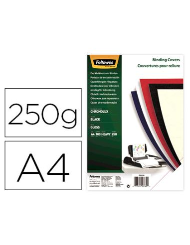 Tapa De Encuadernacion Fellowes Din A4 Carton Brillo Negro Chromolux 250 Gr Pack De 100 Unidades