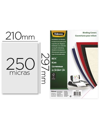 Tapa De Encuadernacion Fellowes Din A4 Carton Similpiel Cuero Negro Delta 250 Gr Pack De 100 Unidades