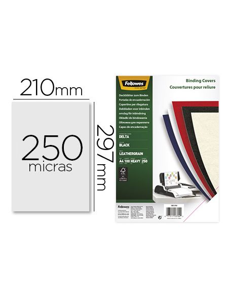 Tapa De Encuadernacion Fellowes Din A4 Carton Similpiel Cuero Negro Delta 250 Gr Pack De 100 Unidades