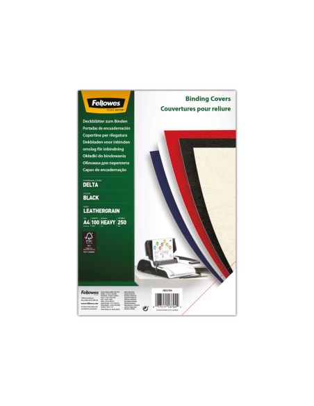 Tapa De Encuadernacion Fellowes Din A4 Carton Similpiel Cuero Negro Delta 250 Gr Pack De 100 Unidades
