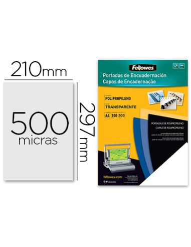 Tapa De Encuadernacion Fellowes Din A4 Polipropileno Transparente 450 Micras Pack De 100 Unidades