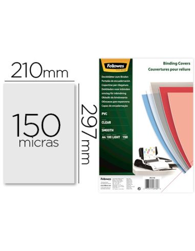 Tapa de encuadernacion fellowes din a4 pvc 150 micras transparente pack de 100 unidades