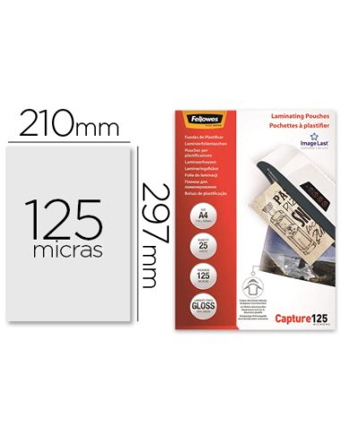 Bolsa De Plastificar Fellowes Brillo Din A4 125 Mc Pack De 25 Unidades