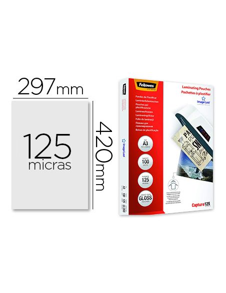 Bolsa De Plastificar Fellowes Brillo Din A3 125 Mc Pack De 100 Unidades