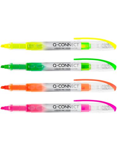 Rotulador Q-Connect Fluorescente Punta Biselada Tinta Liquida Bolsa De 4 Unidades Colores Surtidos