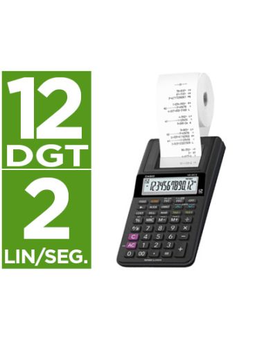 Calculadora Casio Impresora Pantalla Lc Papel 58Mm Hr-8Rce12 Digitos Ac/Dc Pilas Color Negro