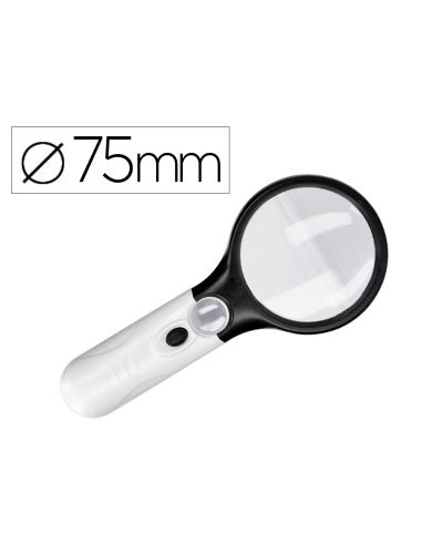 Lupa Q-Connect Electrica Aro Abs 75 Mm 3 Aumentos 3 Bombillas Led Lente 70 Mm