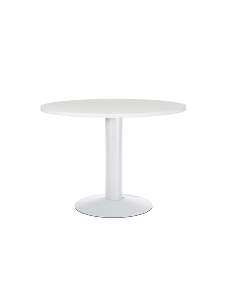Mesa De Reunion Rocada Meeting 3005Atw04 Estructura Columna Acero Blanco Tablero Madera Blanco 100 Cm Diametro