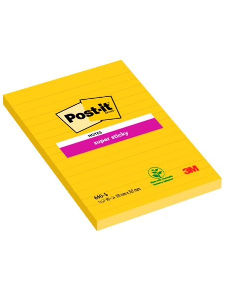Bloc De Notas Adhesivas Quita Y Pon Post-It Super Sticky Rayado Amarillo Ultra 101X152 Mm|Libreriasalesiana
