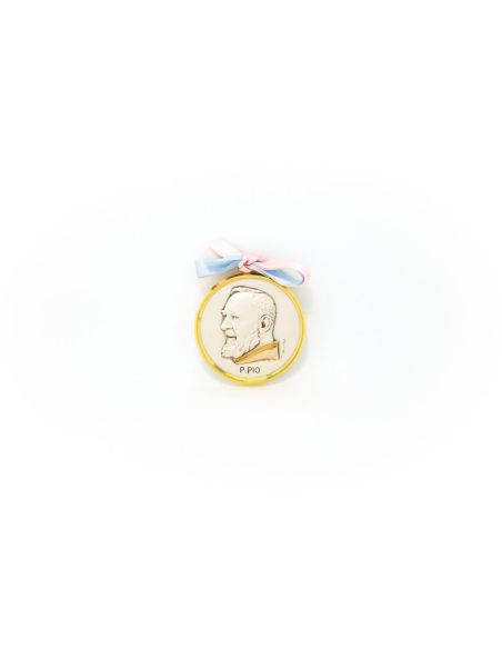 Med. Cuna Plata/Dorada 7Cm Lazo  Padre Pio